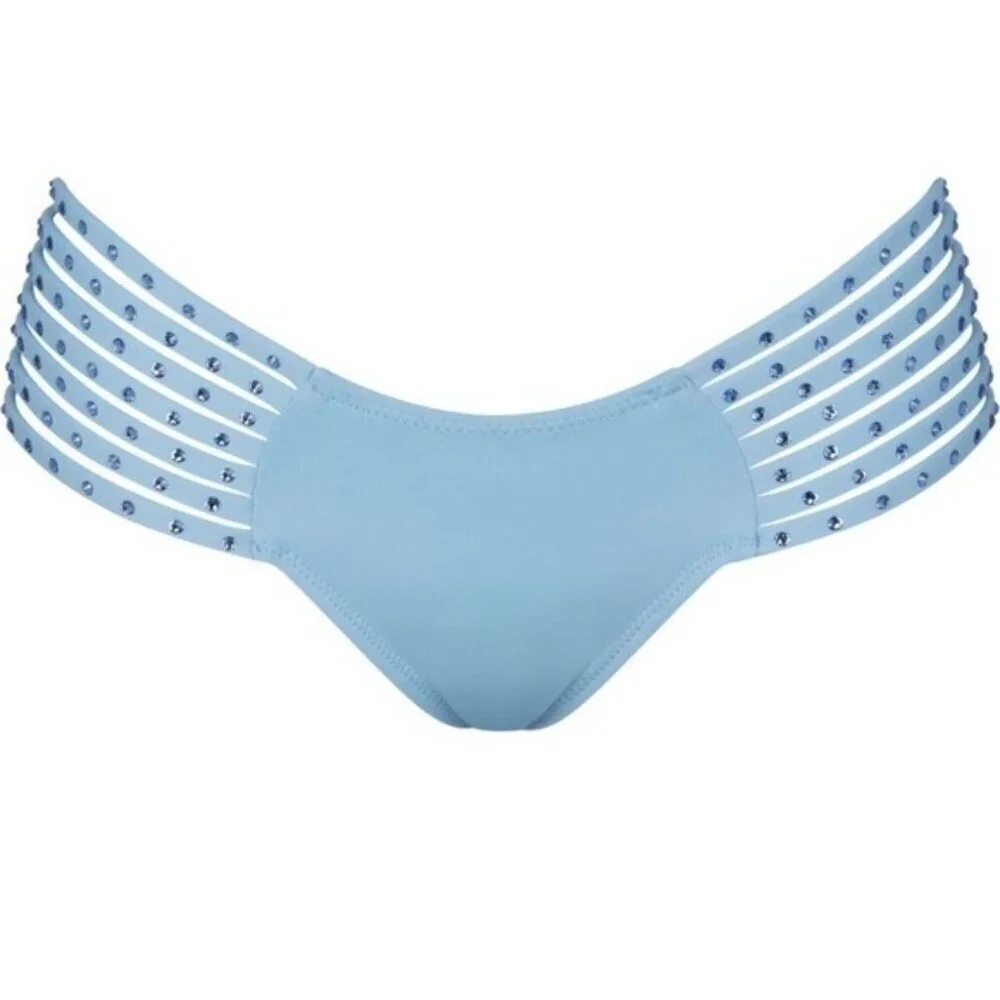 NWT Skims 3X Rhinestone Strappy Bikini Bottom Iris Blue